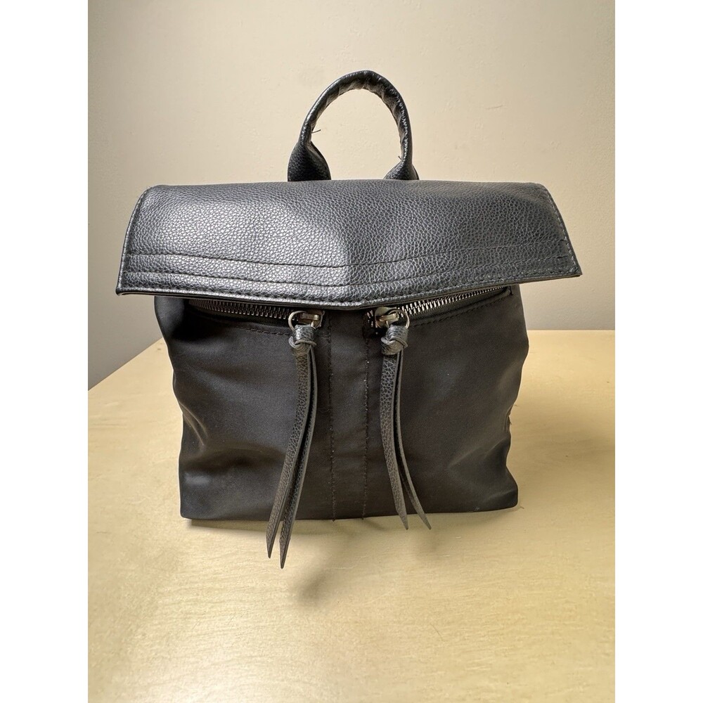Botkier Trigger Backpack Black Nylon Pebbled Faux Vegan Leather Flap Bag Chic